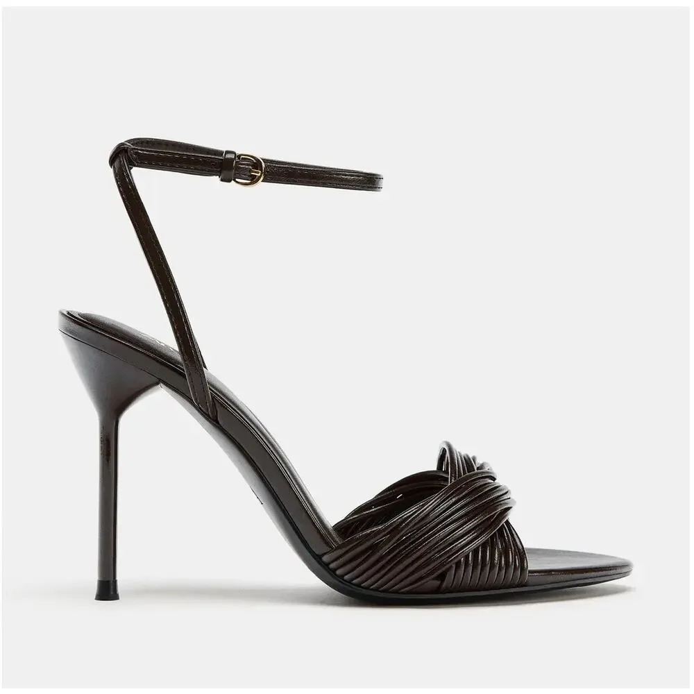 Zara NWT Brown Crisscross Ankle Strap Stiletto Sandals 7.5
